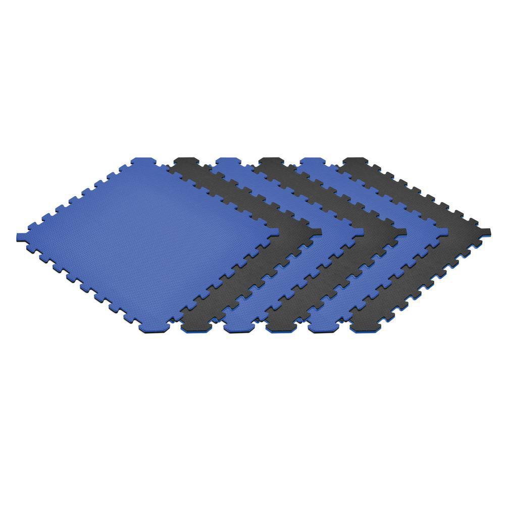 Blue/Black 24 in. x 24 in. Eva Foam Interlocking Tile (24-Tile) B144177