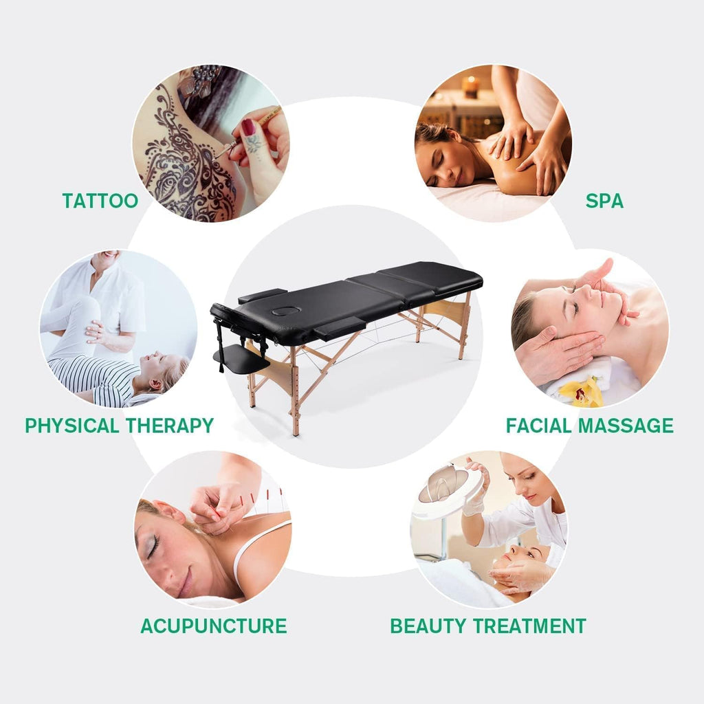 Black Ergonomic Massage Table with Carrying Case X744