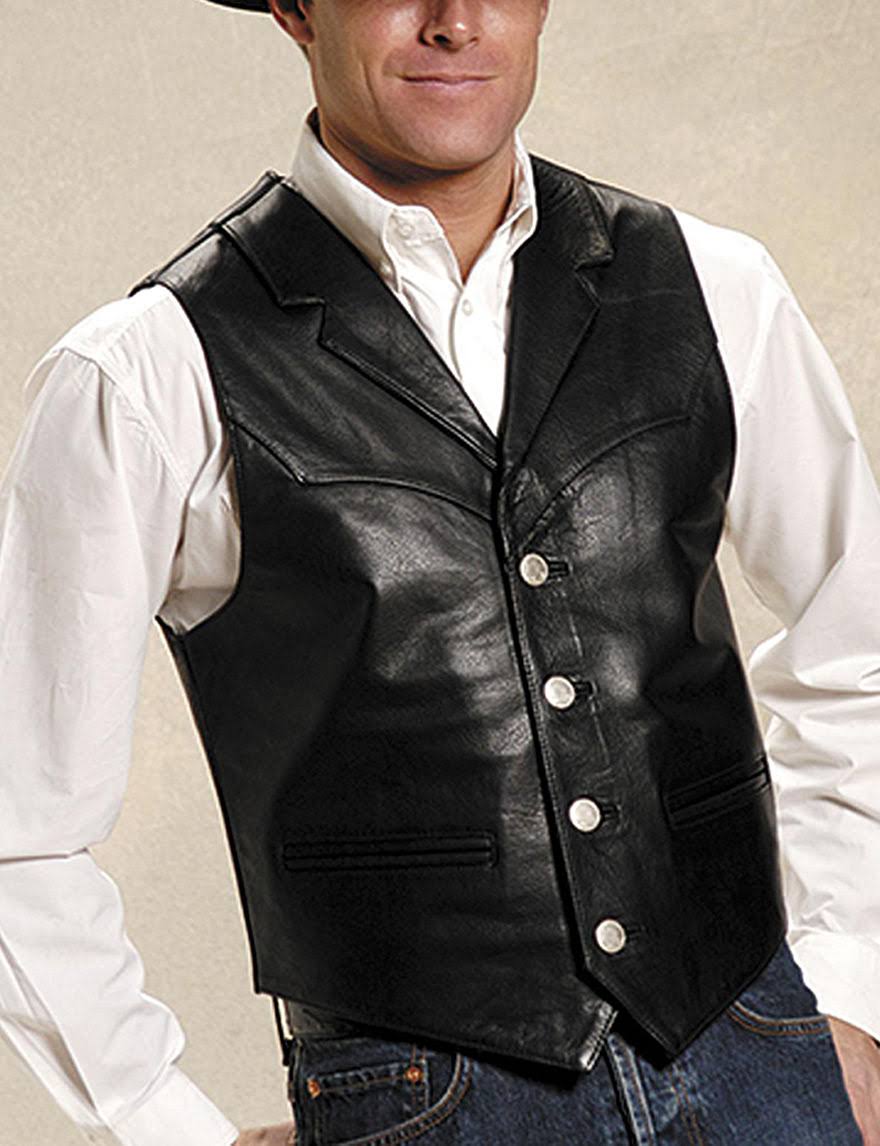 Black Leather Western Vest T7976