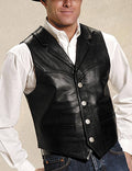 Black Leather Western Vest T7976