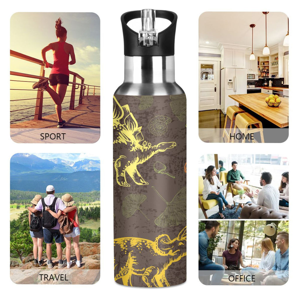 Stainless Steel Insulated Thermos Vacuum Flask Water Bottle with Straw Lid E86657