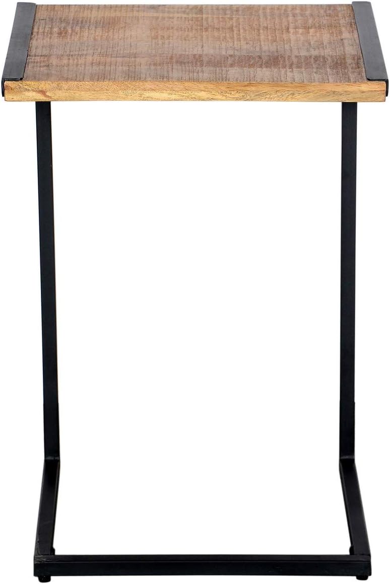 Brown Mango Wood Sofa Side End Table with Metal Base I73957