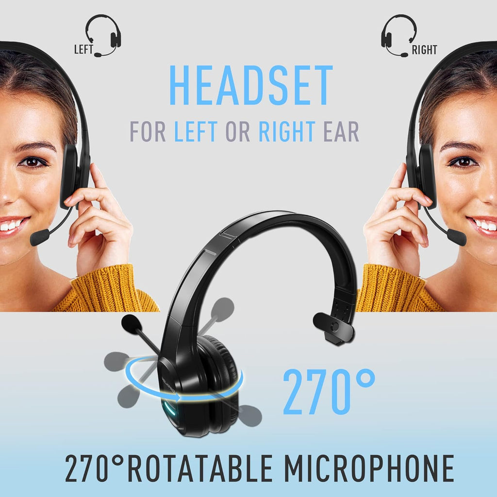 Wireless Headset with Microphone - Noise Canceling Headphones with Mic - On-Ear Earphones with USB Dongle - 32H Talk Time Y422