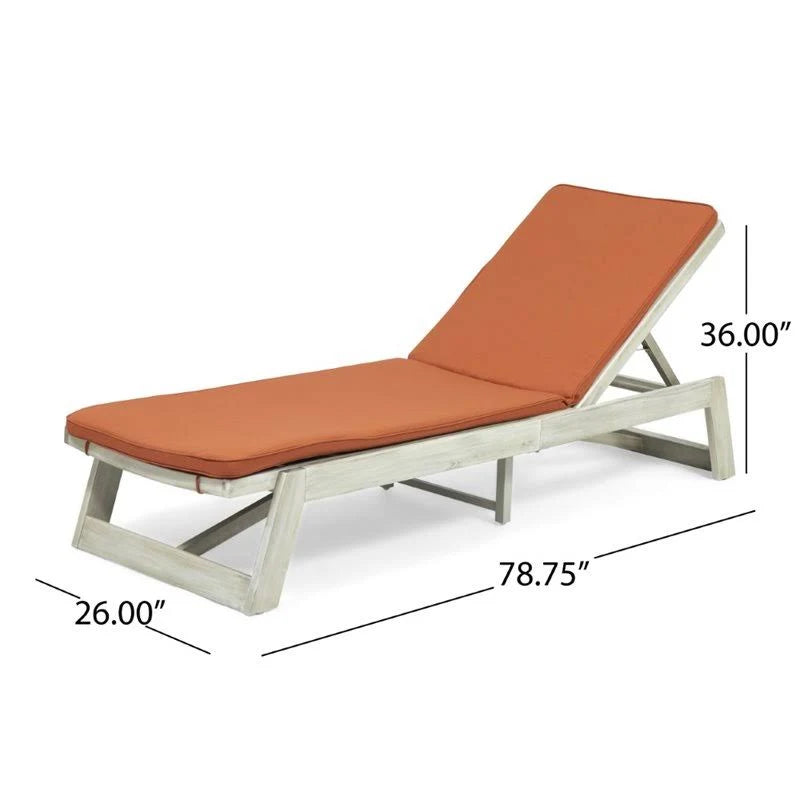 Gray and Orange Acacia Wood Chaise Lounge Set of 2 R40636