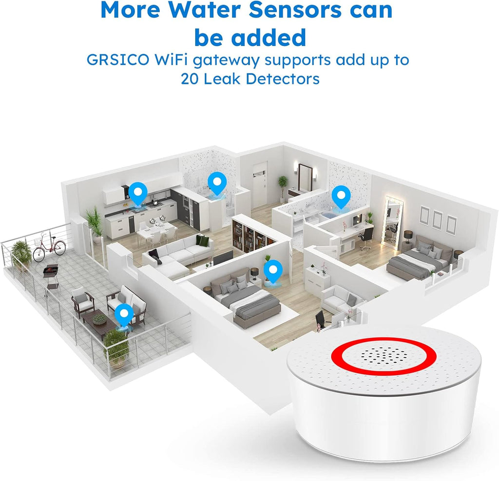 WiFi Water Sensor 5 Pack with 120dB Adjustable Alarm S24510