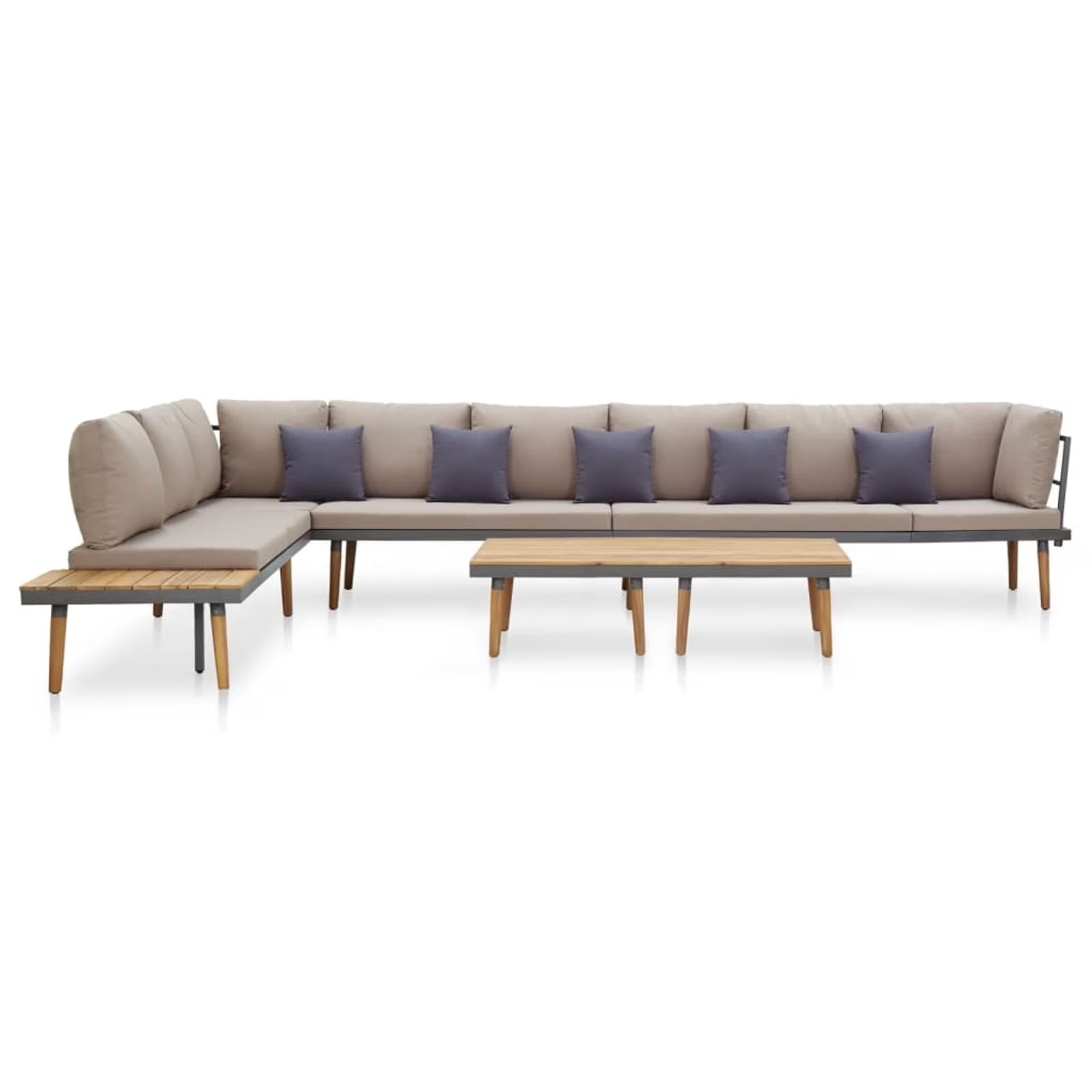 8-Seater Cushioned Acacia Wood Patio Lounge Set with 2 Coffee Table P465
