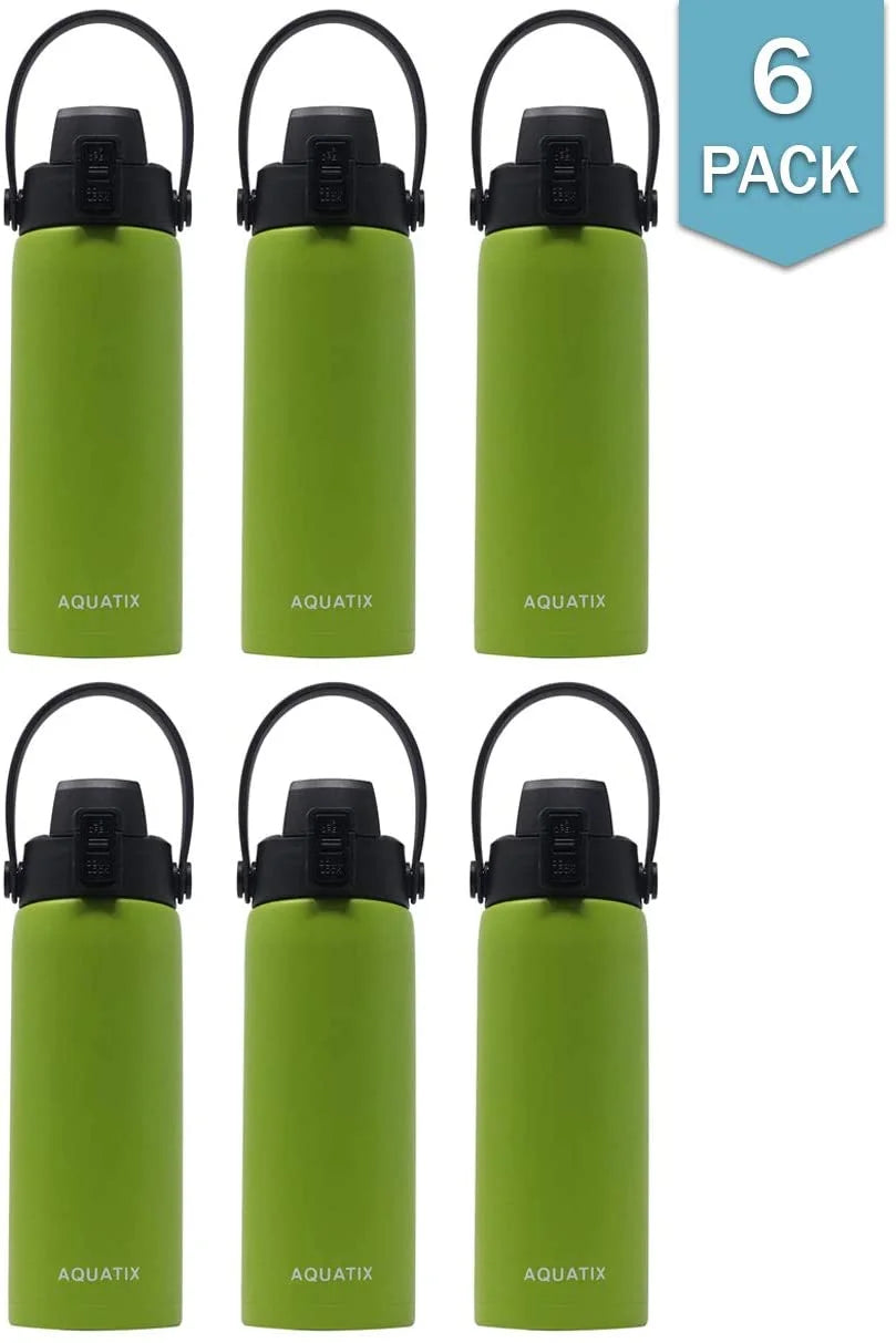 6-Pack Lime Green 21 Ounce Stainless Steel Double Wall Insulated Sports Water Bottle D70614