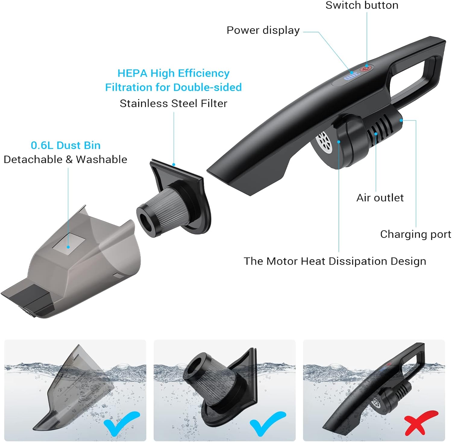 Handheld Cordless Vacuum Cleaner with 4 Attachments N352362