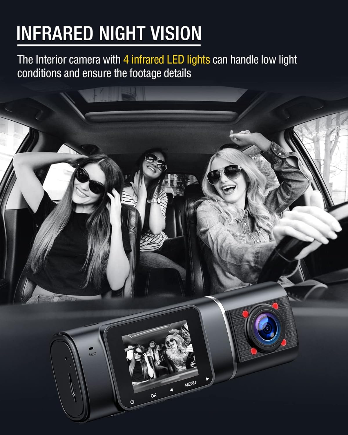 Dual Dash Cam 1080P+720P FHD Front and Inside Car Camera with IR Night Vision Pack of 2 C20727