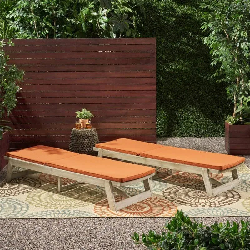 Gray and Orange Acacia Wood Chaise Lounge Set of 2 R40636