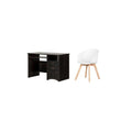 Rubbed Black Desk and White and Wood Chair Set K64906
