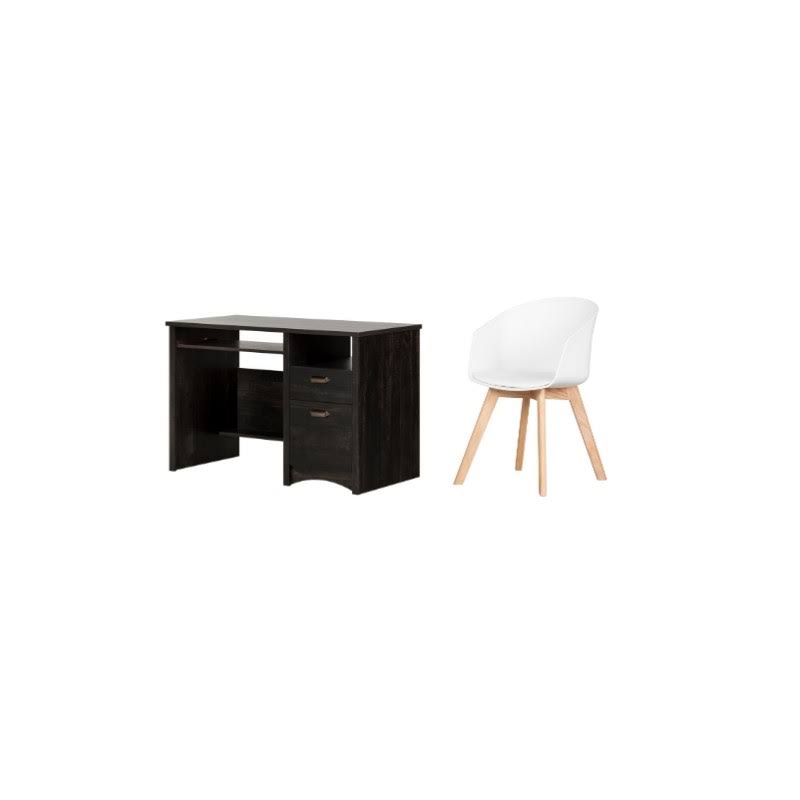 Rubbed Black Desk and White and Wood Chair Set K64906