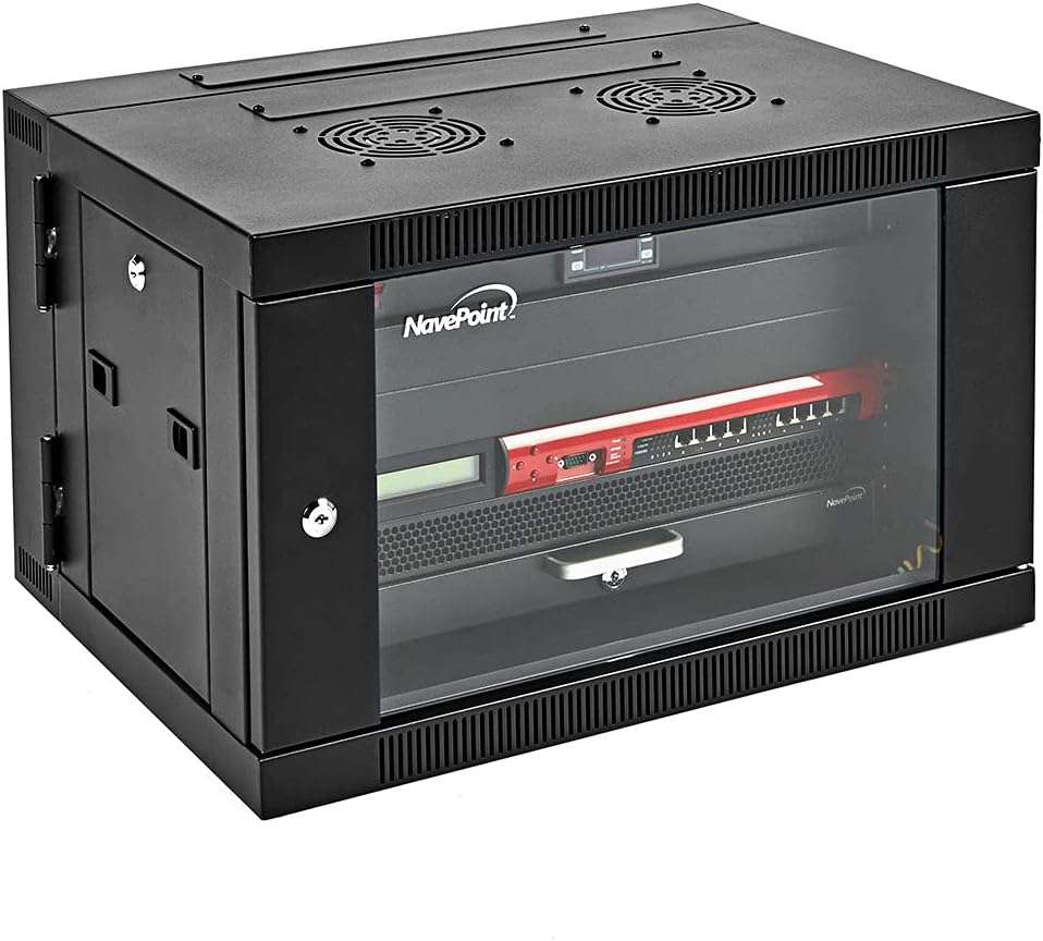 9U Wall-Mount Network Cabinet Enclosure with Hinged Back and Glass Front Door D5767