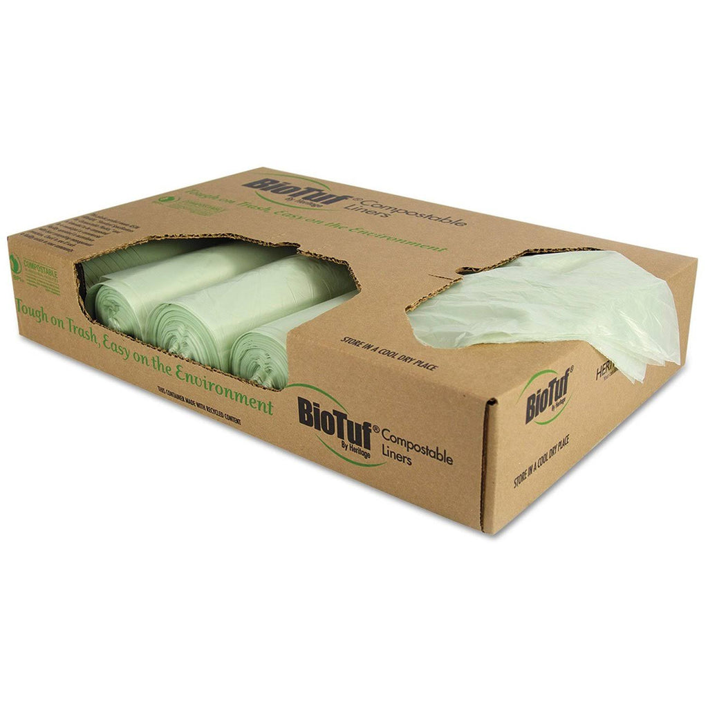 Compostable Can Liners, 48 gal, 1 mil, 42 x 48, Green, 100/Carton R374