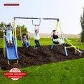 Metal Swing Set with Trapeze, Teeter-Totter, and 6' Double Wall Slide S428051