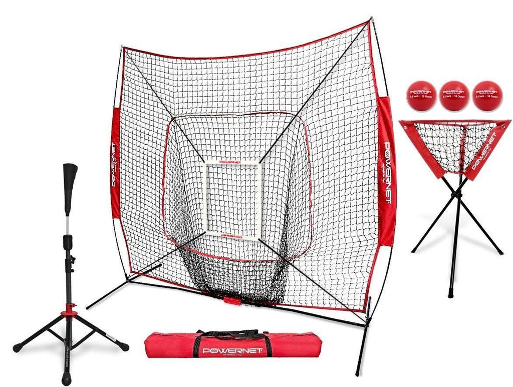 Red Baseball Softball Net with Strike Zone, 3 Training Balls, Tee Ball Caddy E643