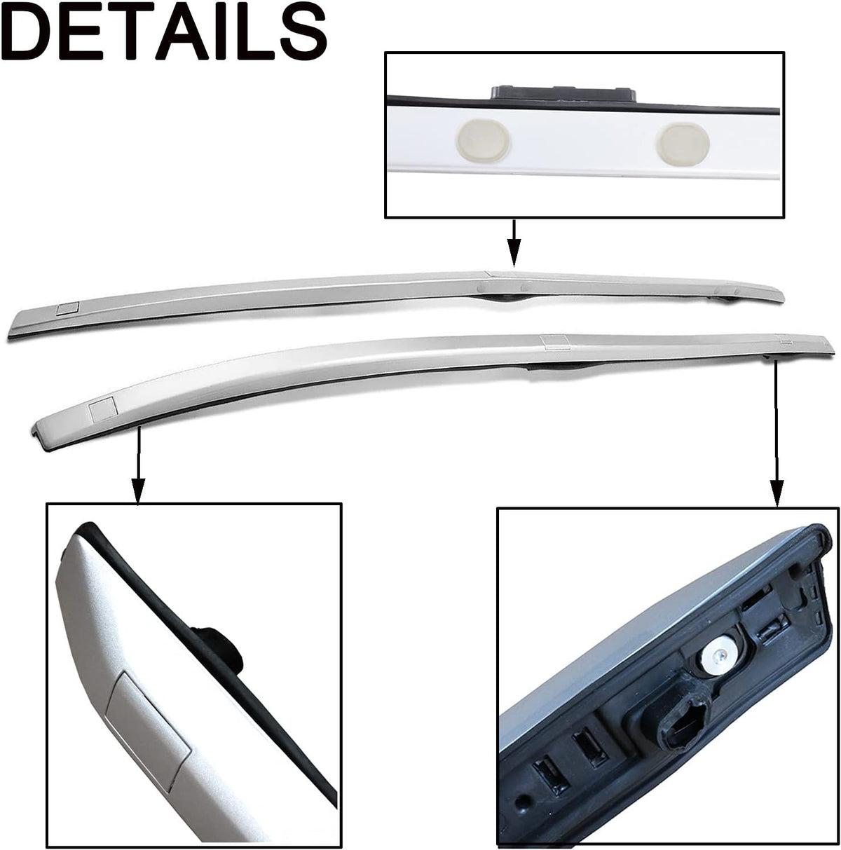 Silver 2 Pcs Car Roof Rack Side Rails A906