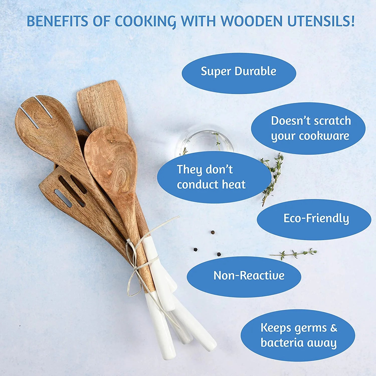 Set of 5 Acacia Wood Spoons Z795