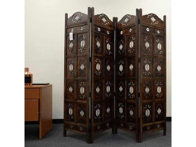 4 Panel Carved Wood Room Divider T192
