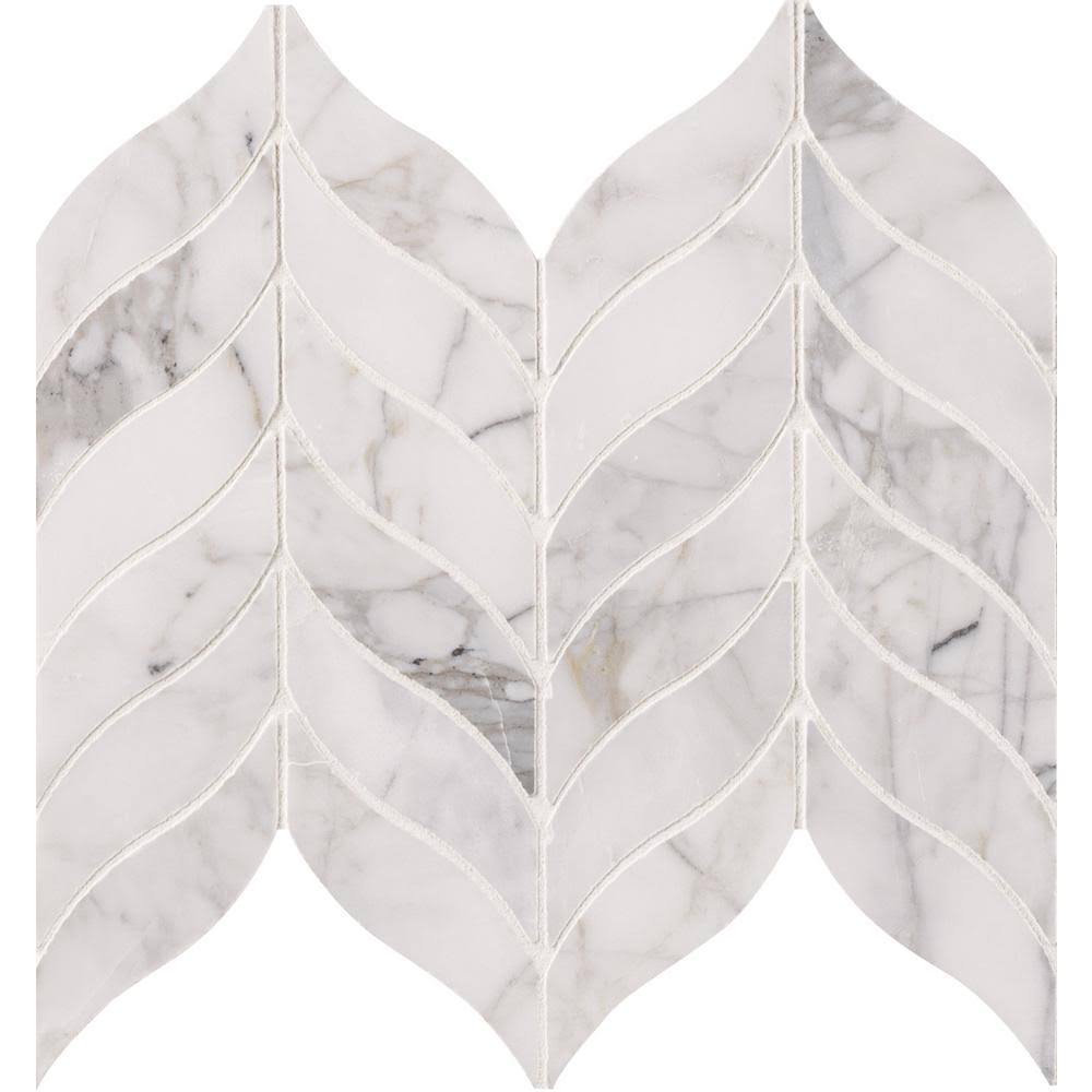 Calacatta Cressa Leaf Honed Marble Mesh-Mounted Mosaic Tile O2884