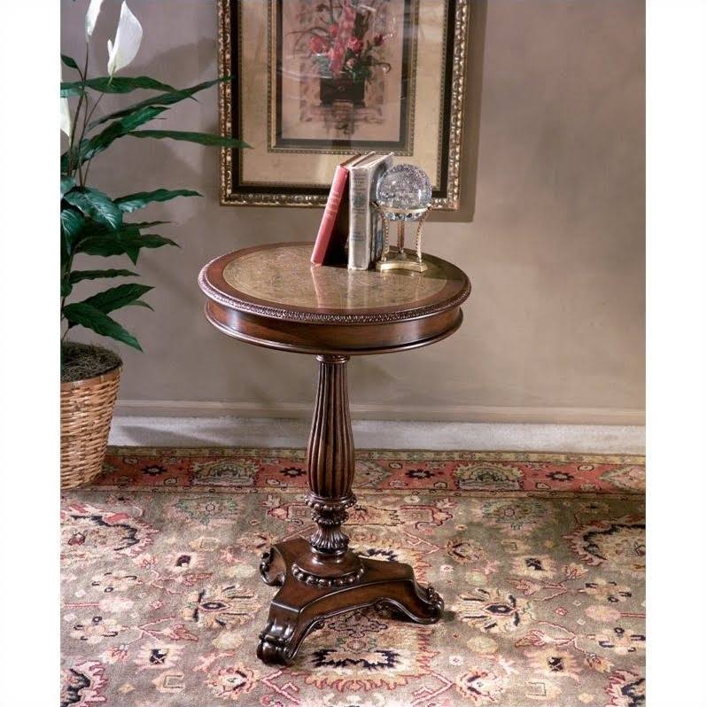 Etched Brass Round Pedestal Table Q6051