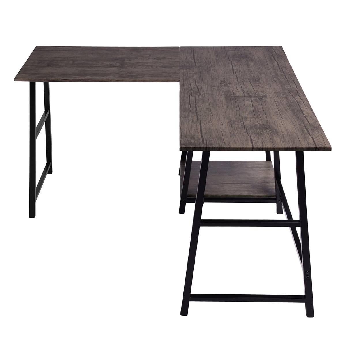 Industrial L-Shaped Corner Computer Desk with Shelf H36892