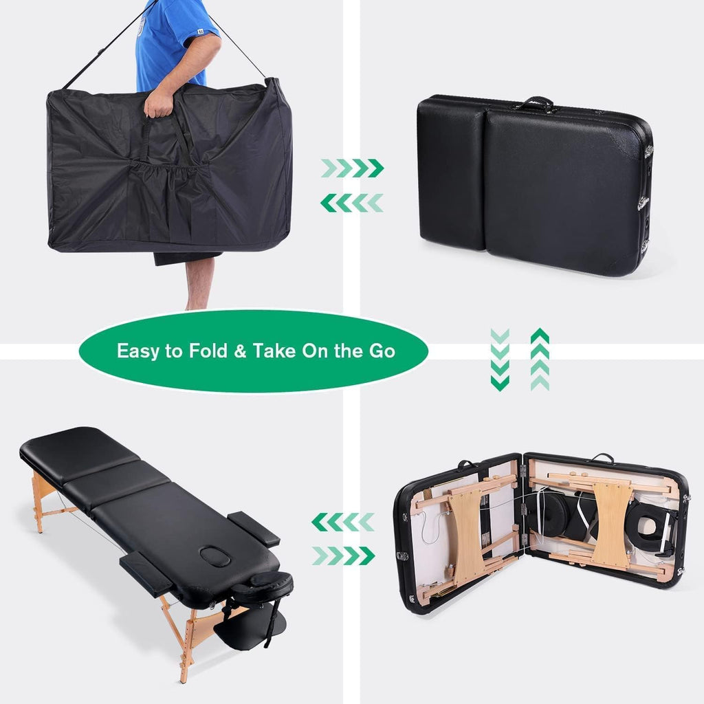 Black Ergonomic Massage Table with Carrying Case X744