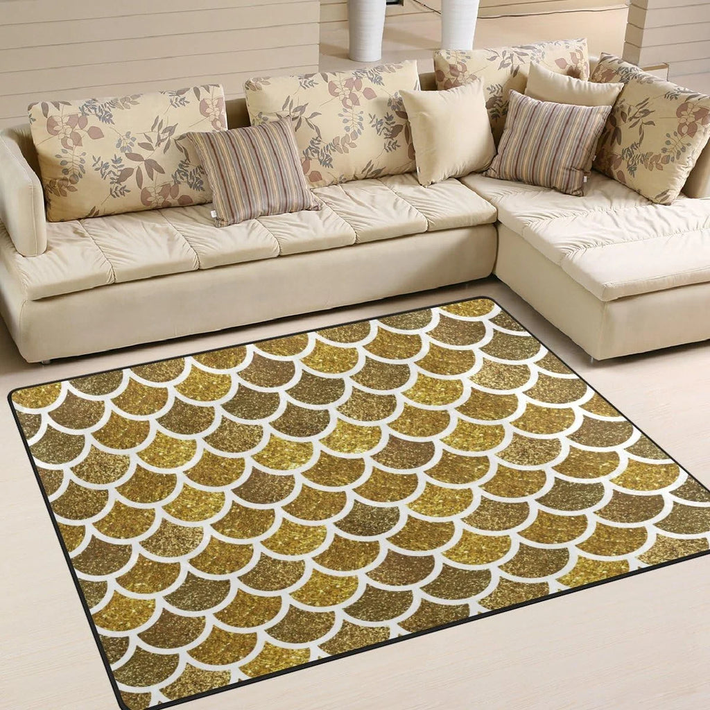 Mermaid Scales Glitter Print Lightweight Carpet Mats, 6'8" x 4'10" Area Soft Rugs Floor Mat Rug O156546