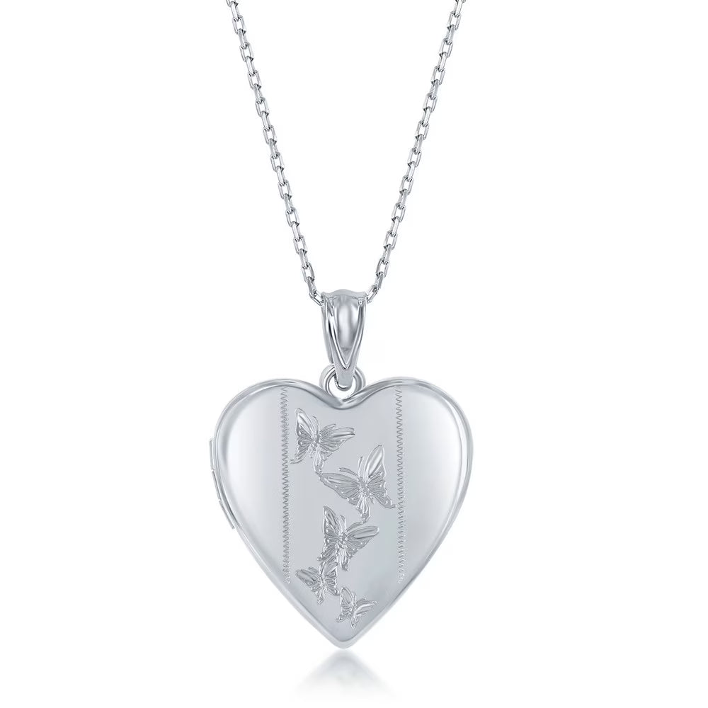 925 Sterling Silver Rhodium Plated Heart Locket Pendant Necklace E301