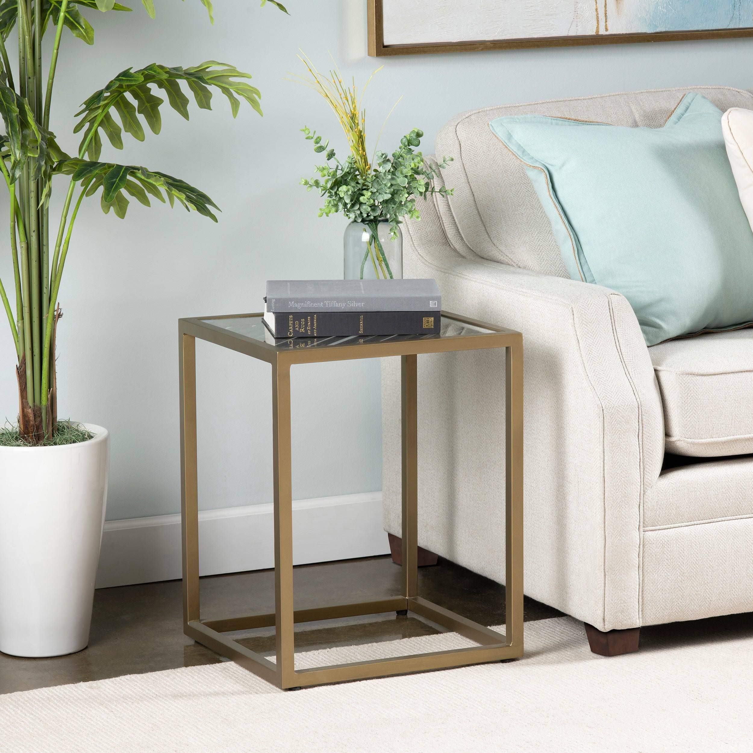 Gold Metal and Glass End Table Q33717