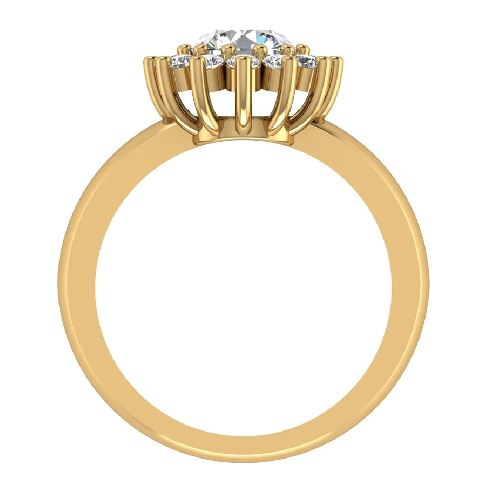 18K Gold Floral Halo Engagement Ring T429