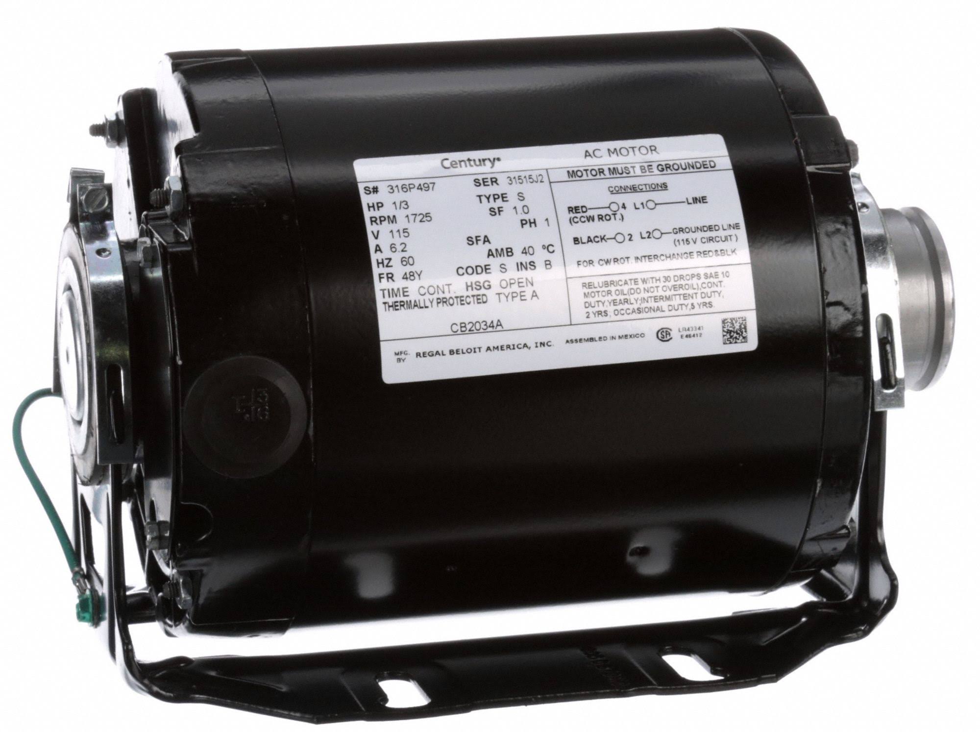 Carbonator Pump Motor 1725 RPM 115 Volts 1/3 HP H189419