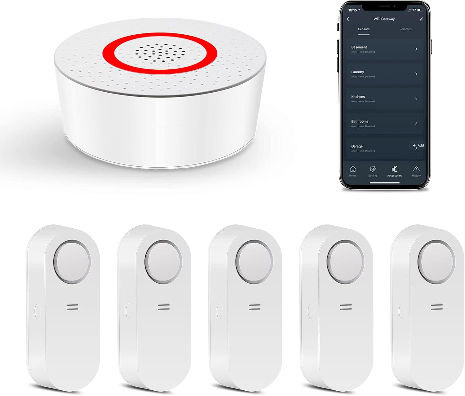 WiFi Water Sensor 5 Pack with 120dB Adjustable Alarm S24510