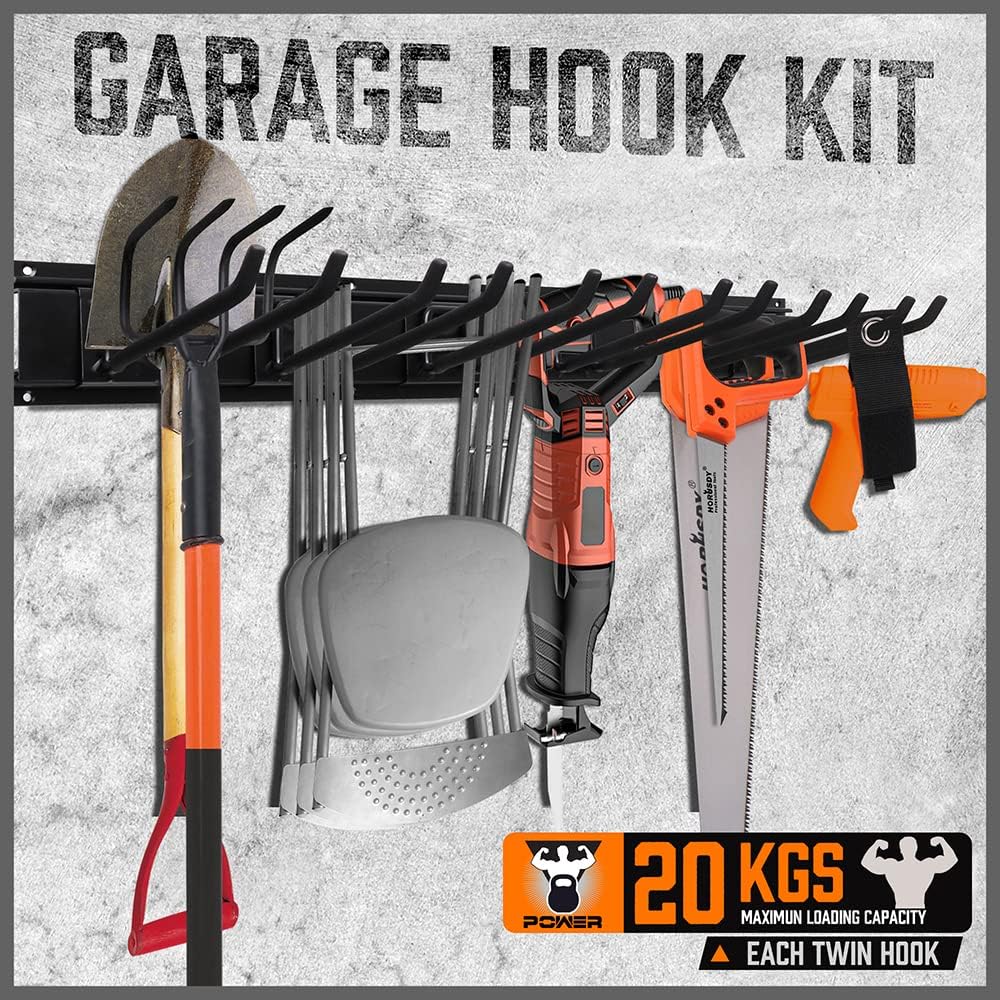 Heavy Duty Garage Storage Tool Organizer Rack with 9 Double Hooks, 64-Inch, 600LB, Pack of 2 E58676