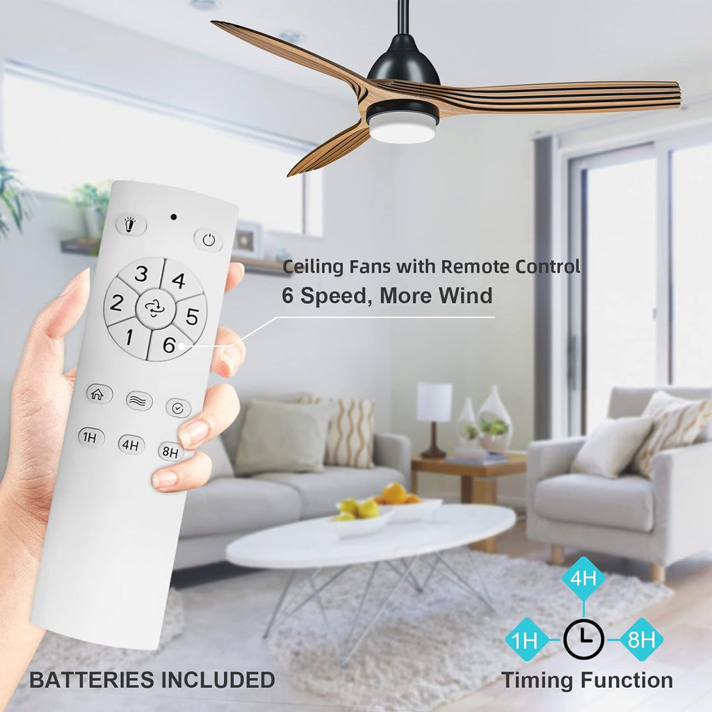 52'' Ceiling Fan with Lights Remote Control Brushed Wood Walnut Blades 3 Level Timer 6 Speed Reversible Motor P7033