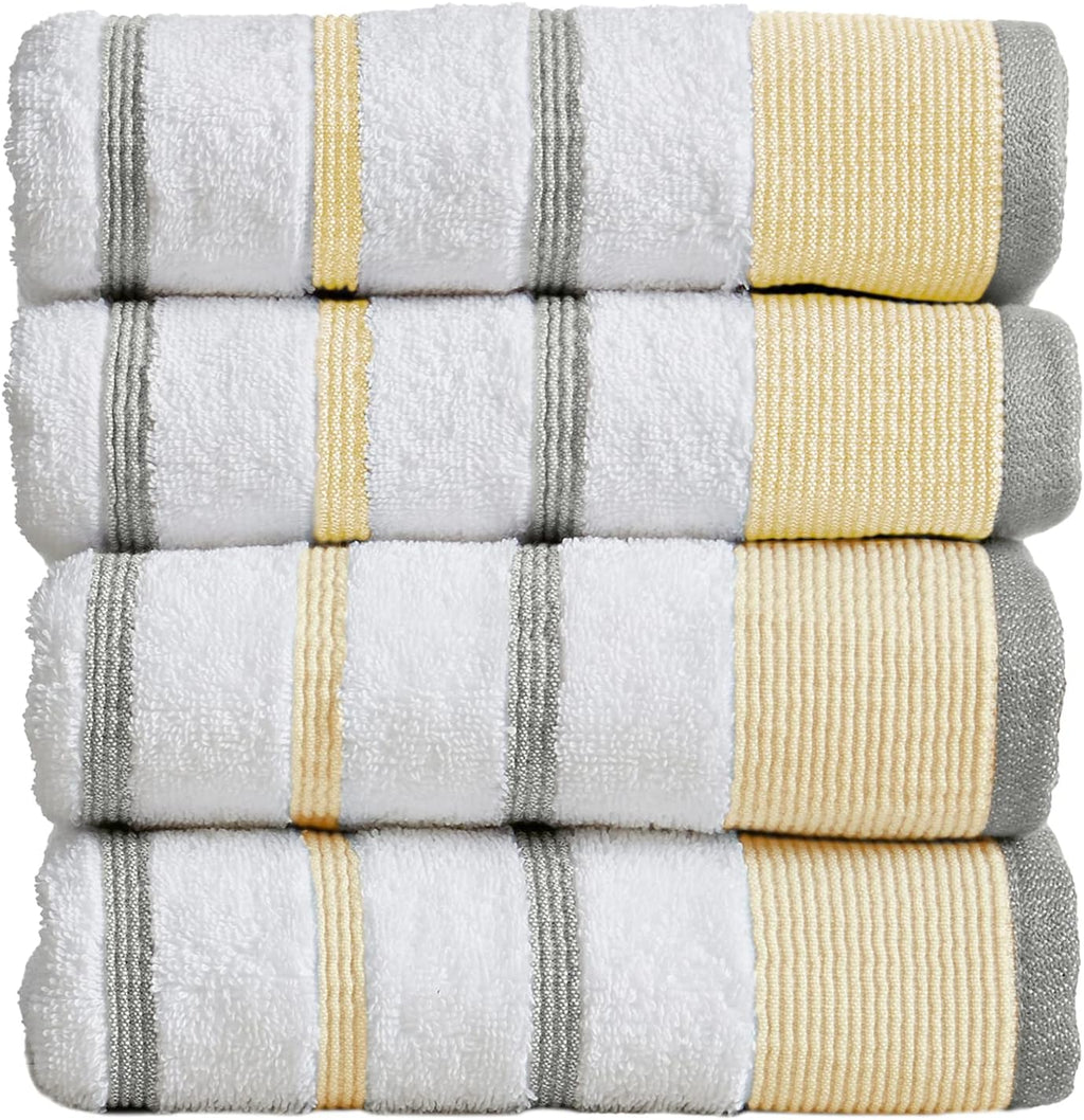 6 Piece Set White Tan Cotton Bath Towels R17687