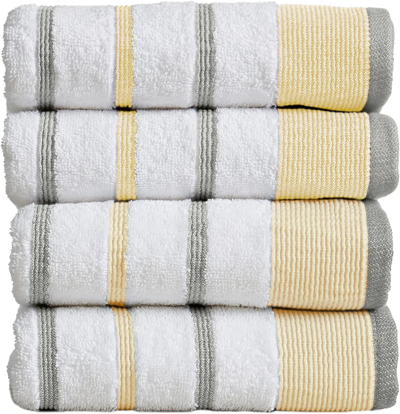 6 Piece Set White Tan Cotton Bath Towels R17687