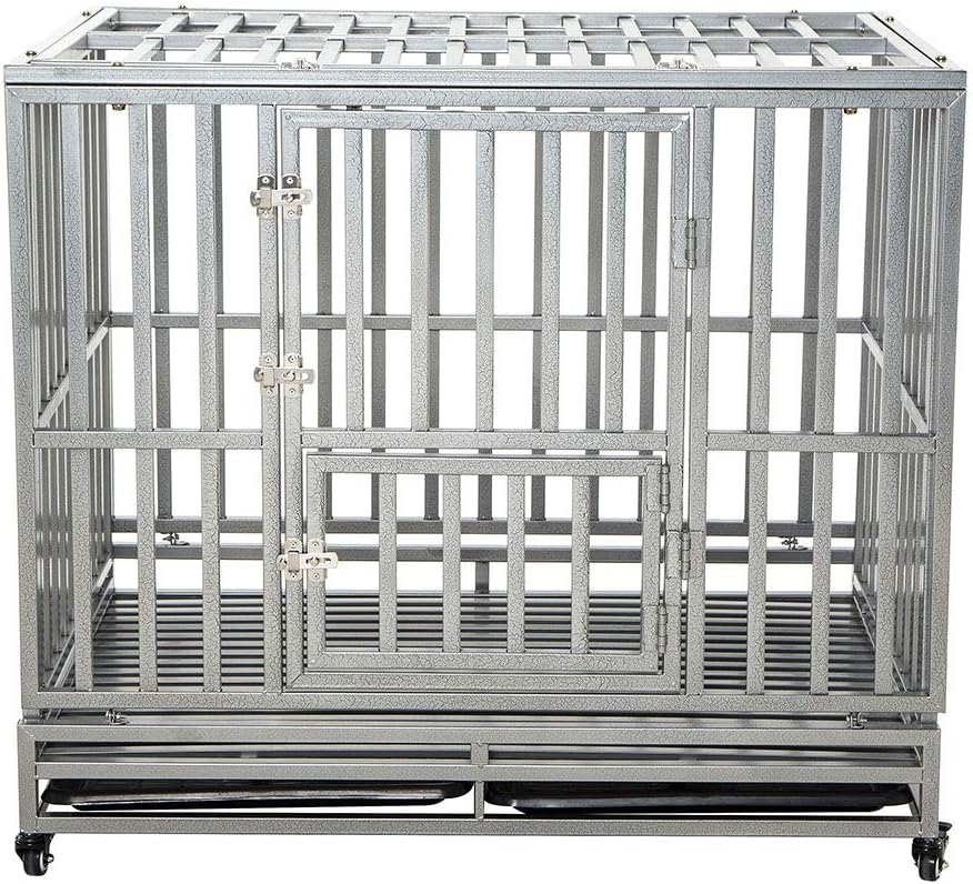 38 inch Silver Metal Dog Cage with Four Wheels S258036
