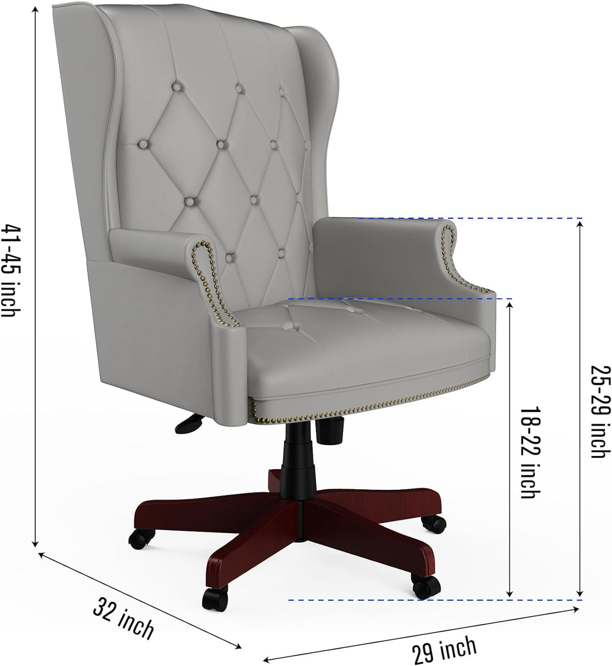 Gray High Back PU Leather Office Chair with Caster Wheels K425981