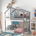 Gray Wood Kids House Bed with Roof and Ladder Q707301