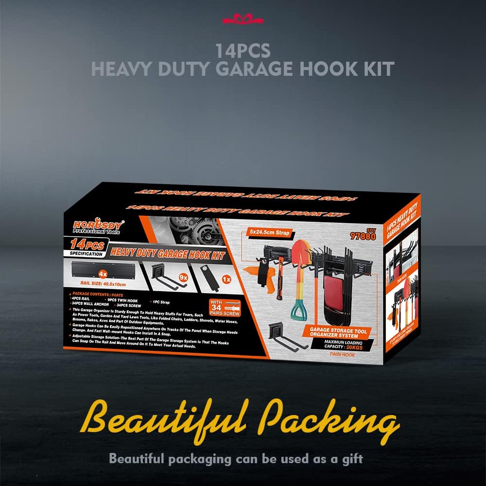 Heavy Duty Garage Storage Tool Organizer Rack with 9 Double Hooks, 64-Inch, 600LB, Pack of 2 E58676