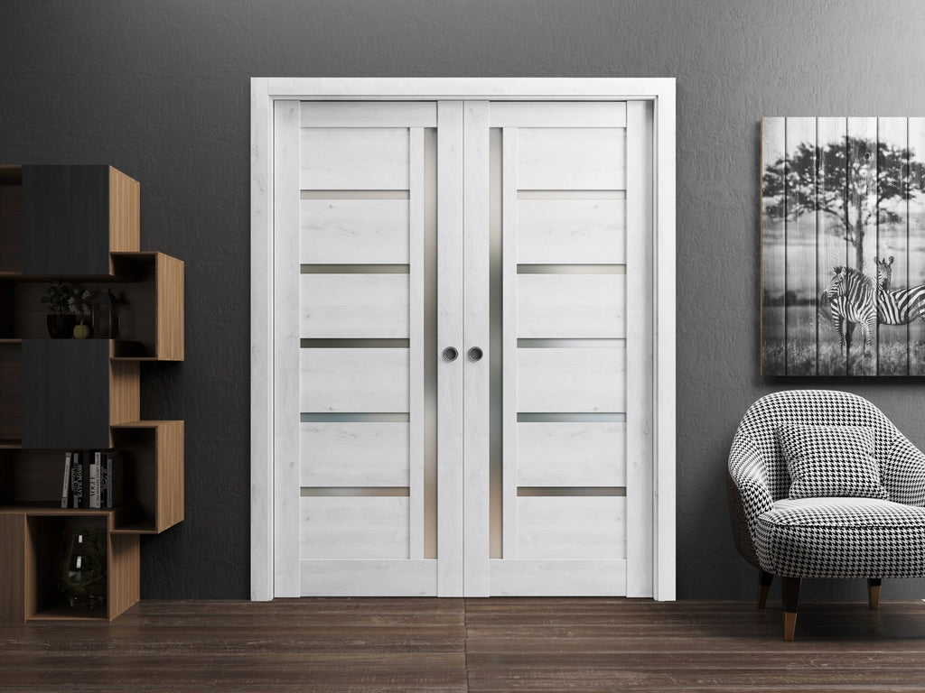 Sliding French Double Pocket Doors 84 x 84 inches Solid Wood Interior Doors Z913376