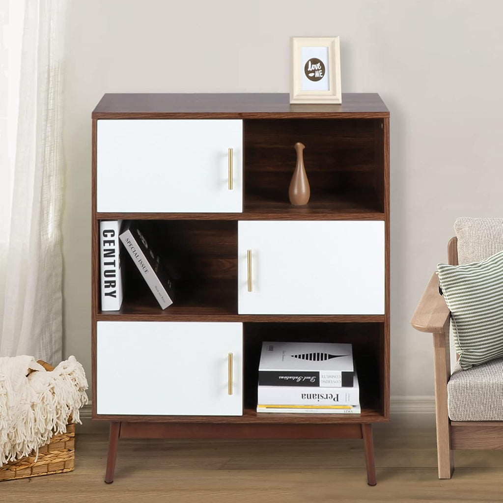 Walnut Storage Cabinet with Doors and Open Shelves Z896928