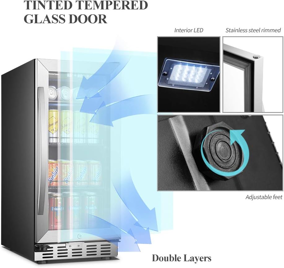 15 Inch Beverage Cooler Refrigerator with Glass Door D553