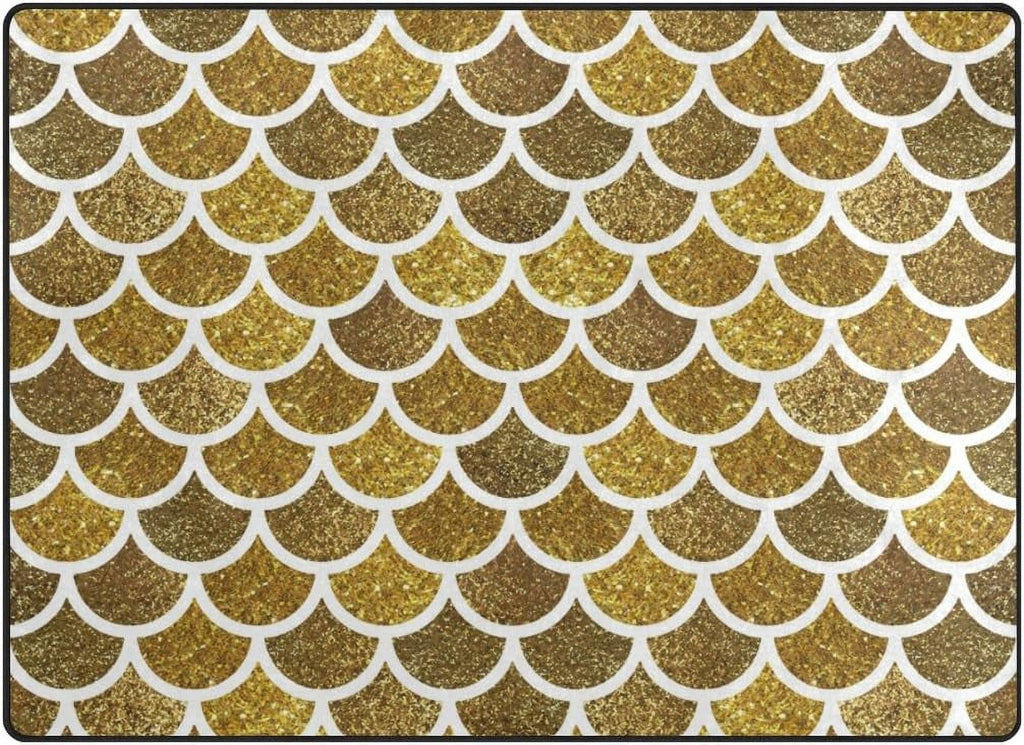 Mermaid Scales Glitter Print Lightweight Carpet Mats, 6'8" x 4'10" Area Soft Rugs Floor Mat Rug O156546