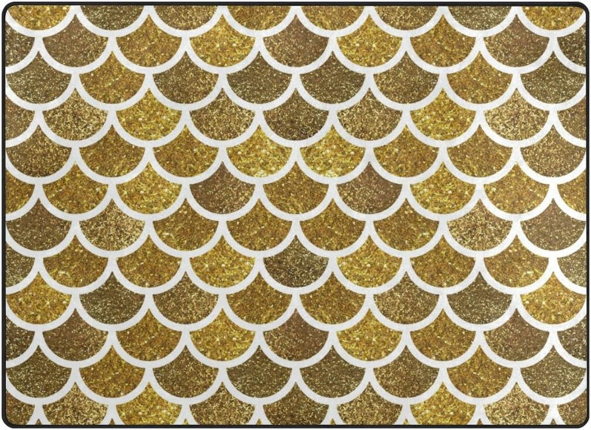 Mermaid Scales Glitter Print Lightweight Carpet Mats, 6'8" x 4'10" Area Soft Rugs Floor Mat Rug O156546