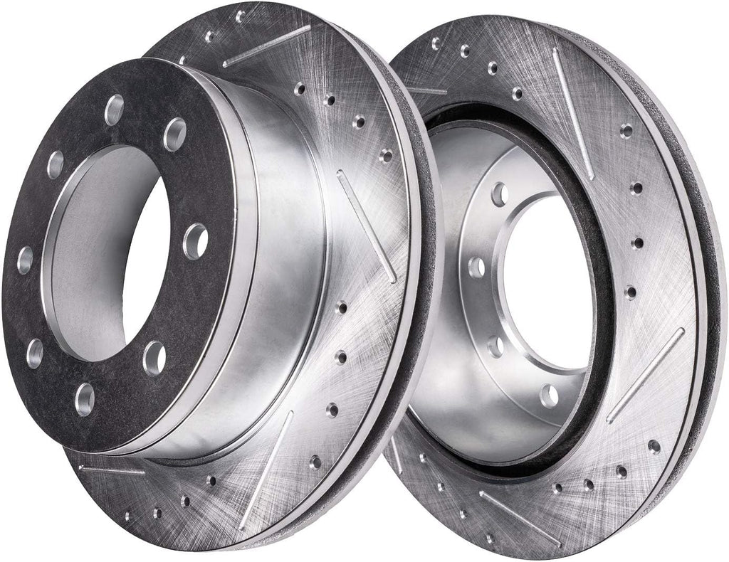 8-Lug Front Drilled and Slotted Disc Rotors + Brake Pads 4pc Set C839
