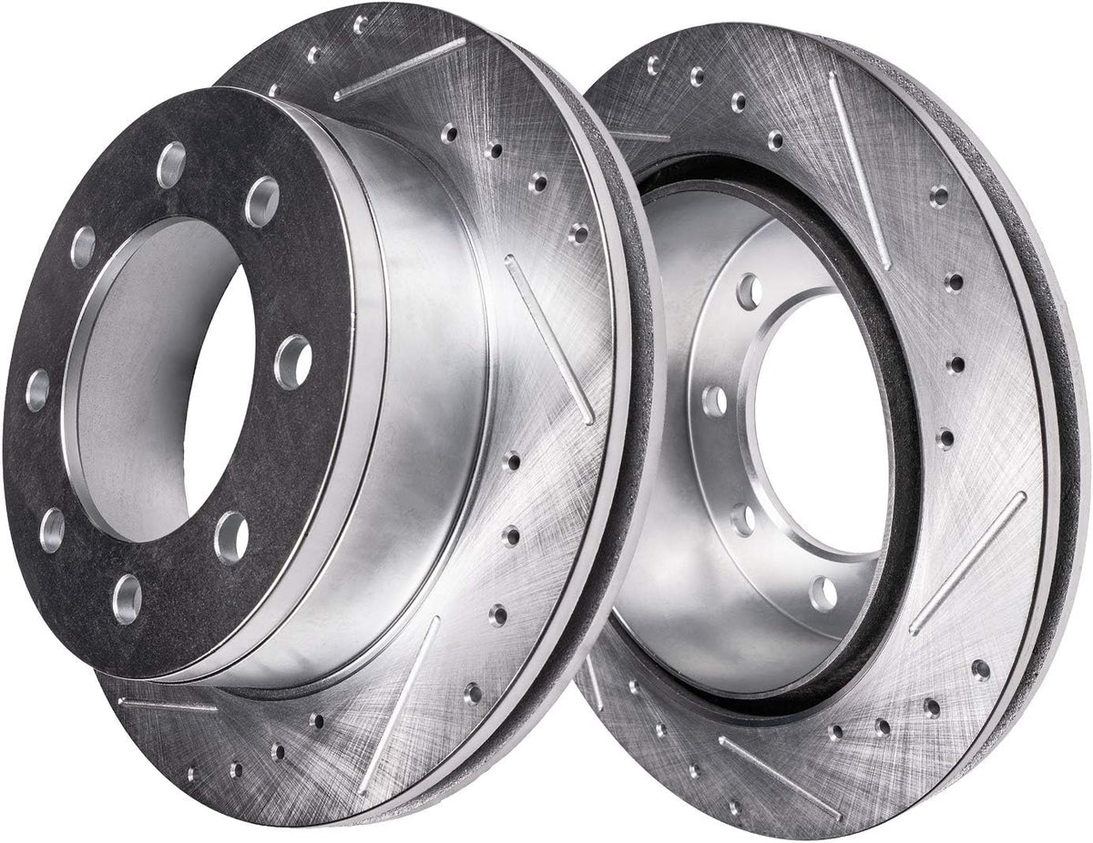8-Lug Front Drilled and Slotted Disc Rotors + Brake Pads 4pc Set C839