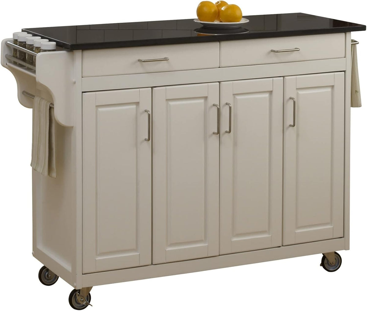 Black Finish Four Door Kitchen Cart with Stainless Steel Top M81314