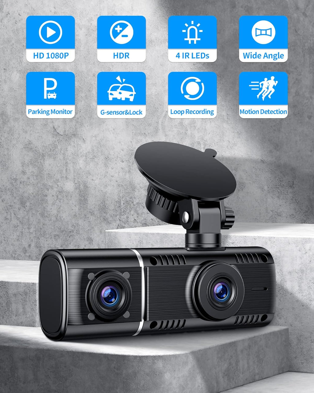 Dual Dash Cam 1080P+720P FHD Front and Inside Car Camera with IR Night Vision Pack of 2 C20727